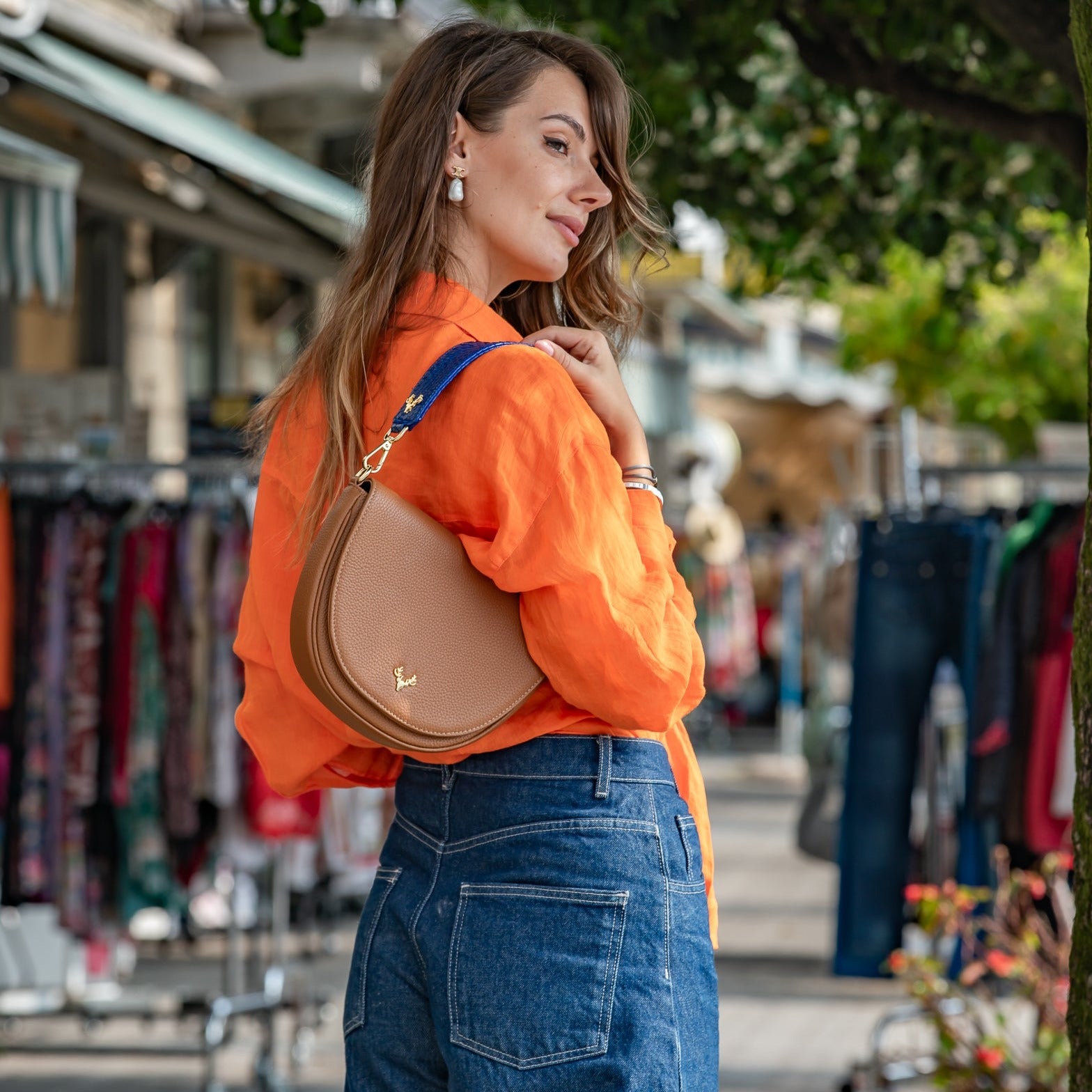 Taxidermy Sayre Leather Mini Sling Crossbody Bag, Womens, Orange