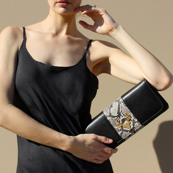 Leather and Python Harper Clutch--Final Sale