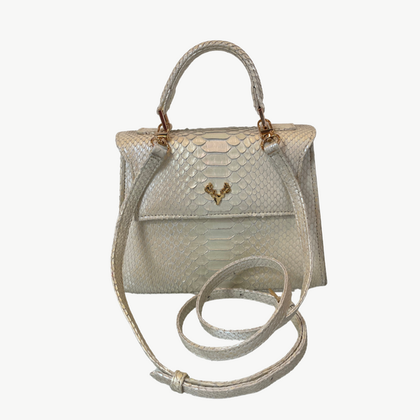 Rainbow White Jessica Mini Python Top Handle--Final Sale