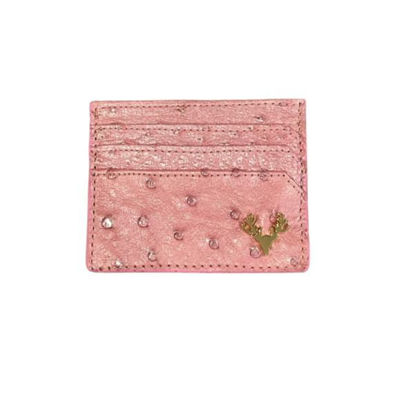Baby Pink Ostrich Logo Card Holder - Six Card Slot--Flash Sale