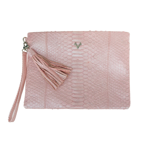 Ice Pink Metallic Oversize Python Zippy Clutch--Final Sale