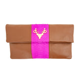 Leather and Python Foldover Clutch--In Stock Colors
