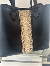 Black Leather Liz Traveler Large with Natural Python Stripe Liz Traveler--A Little Off