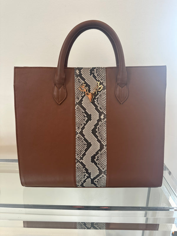 Saddle Leather and Natural Python Amy Tote--A Little Off