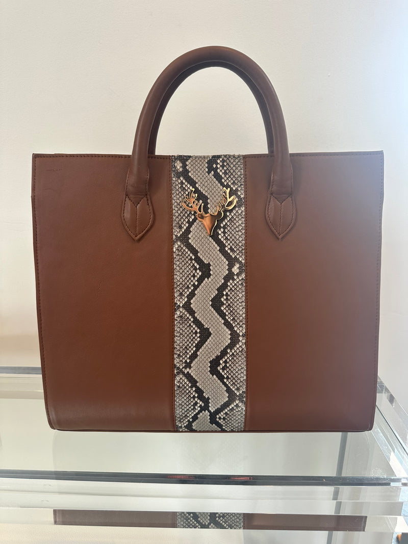 Saddle Leather and Natural Python Amy Tote--A Little Off