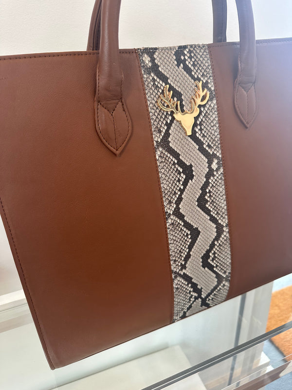 Saddle Leather and Natural Python Amy Tote--A Little Off