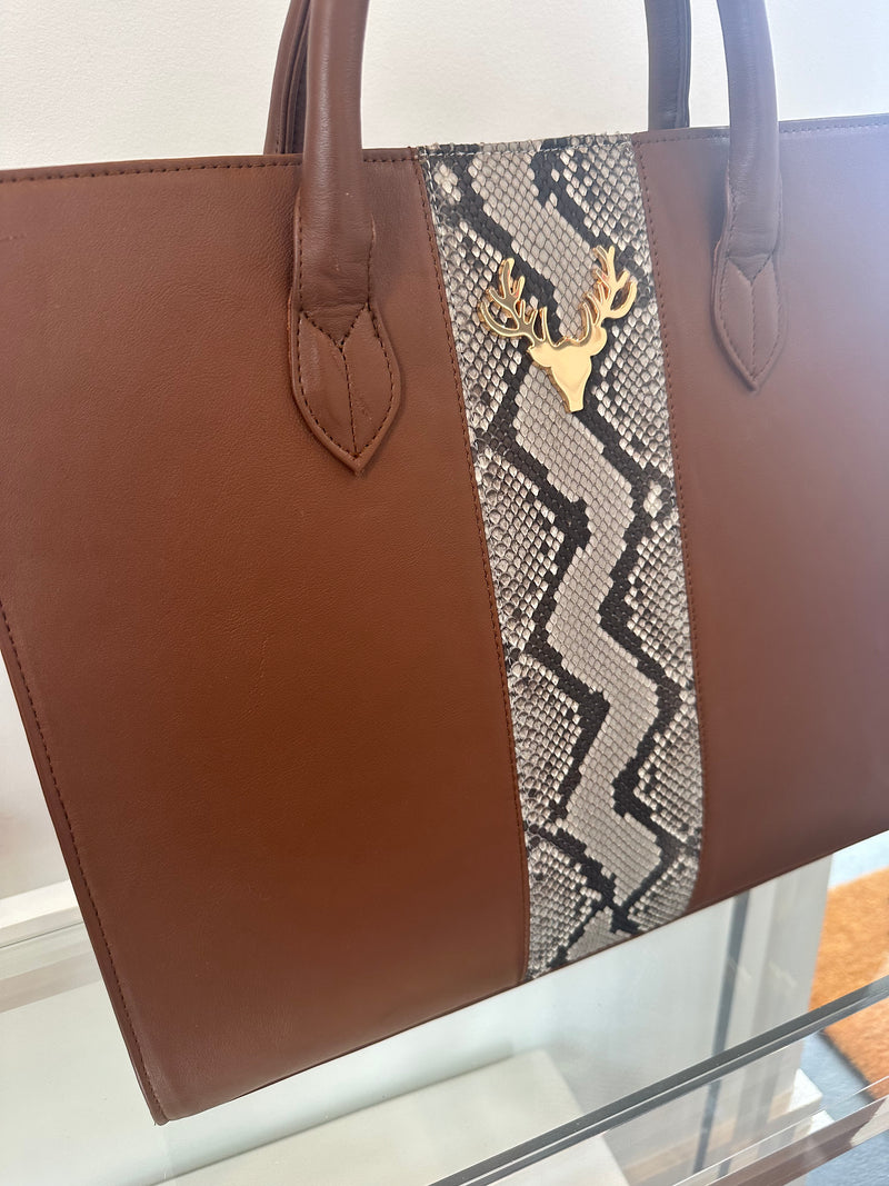 Saddle Leather and Natural Python Amy Tote--A Little Off