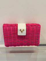 Palm Hot Pink Wicker and White Ostrich Clutch--Amy's Closet #51