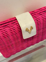 Palm Hot Pink Wicker and White Ostrich Clutch--Amy's Closet #51