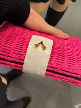 Palm Hot Pink Wicker and White Ostrich Clutch--Amy's Closet #51