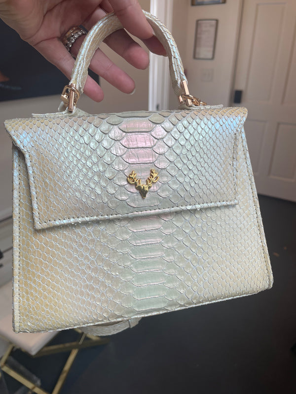 Rainbow White Jessica Mini Python Top Handle--Final Sale