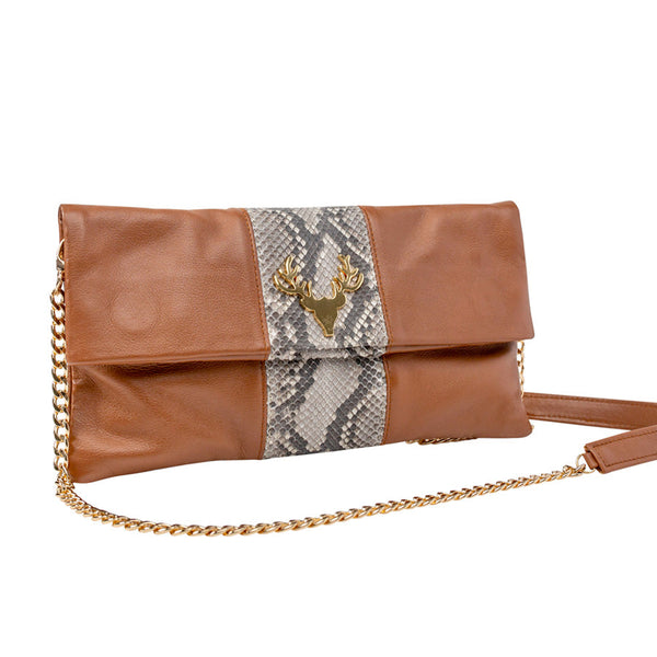 Leather and Python Foldover Clutch-In Stock Colors