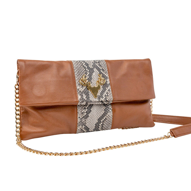 Leather and Python Foldover Clutch – Taxidermy - Main Image