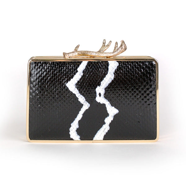 Black and White Hand Painted Python Antler Box--Final Sale