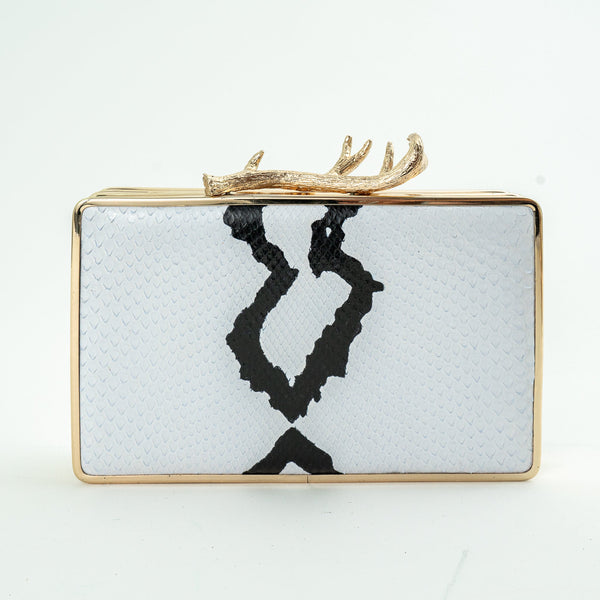 White and Black Hand Painted Python Antler Box--Final Sale