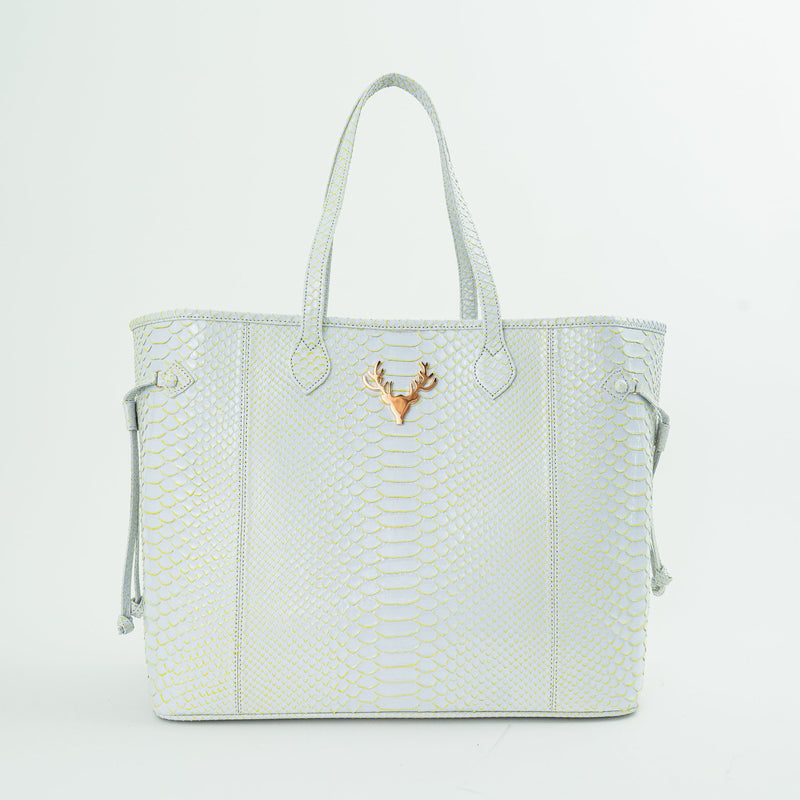 White with Neon Yellow Hand Painted Python Liz Traveler Tote--Final Sale