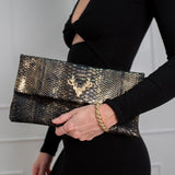 Black Gold Python Foldover Clutch--Final Sale