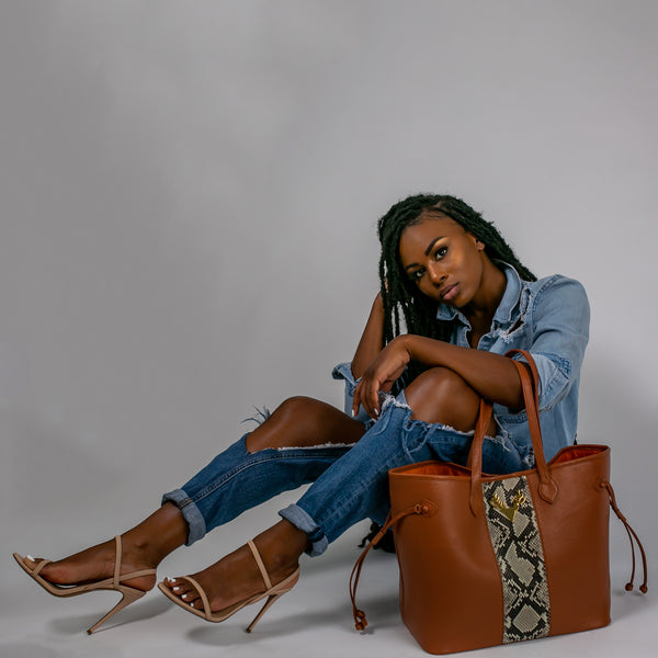 Saddle Leather with Natural Python Liz Traveler--Final Sale