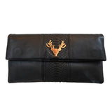 Leather and Python Foldover Clutch--In Stock Colors