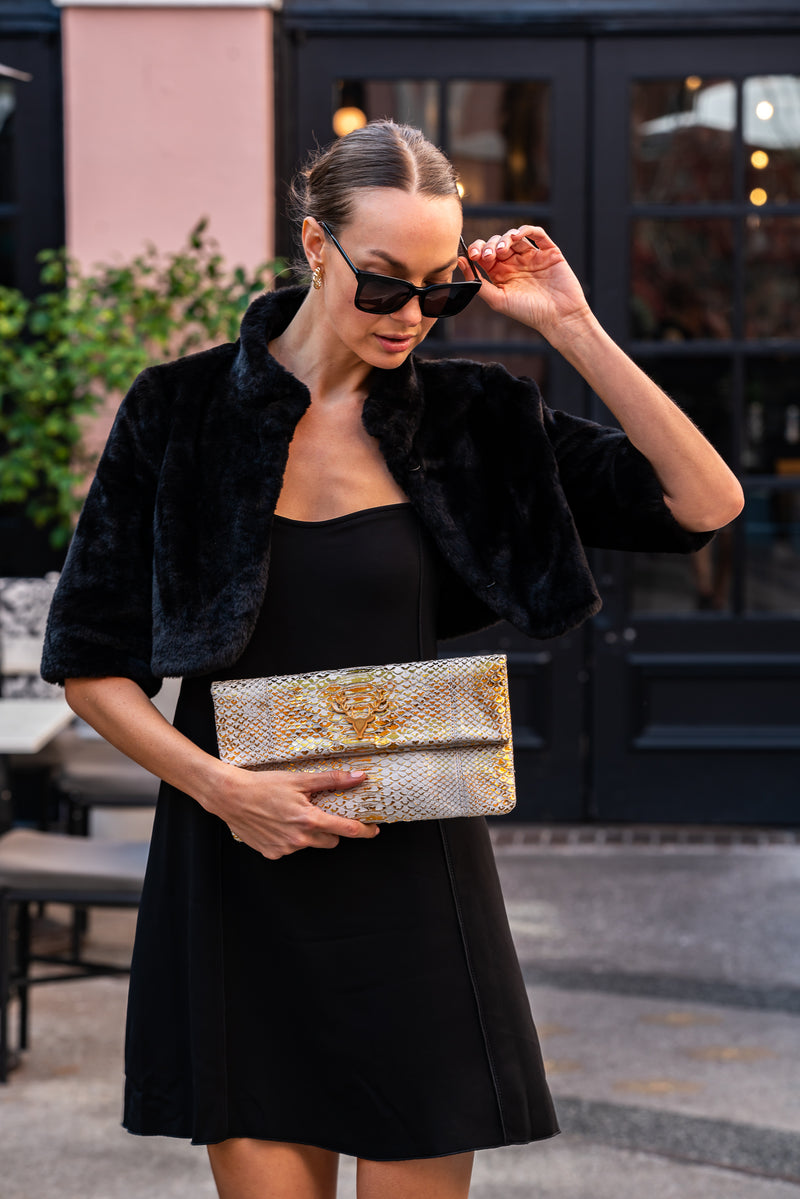 White Gold Python Foldover Clutch--Final Sale