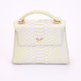 White with Neon Yellow Jessica Mini Python Top Handle--Final Sale