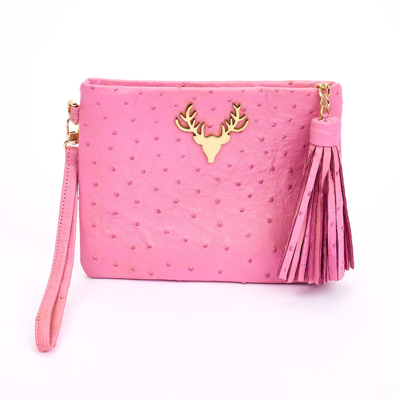 Ostrich Zippy Clutch Bubblegum