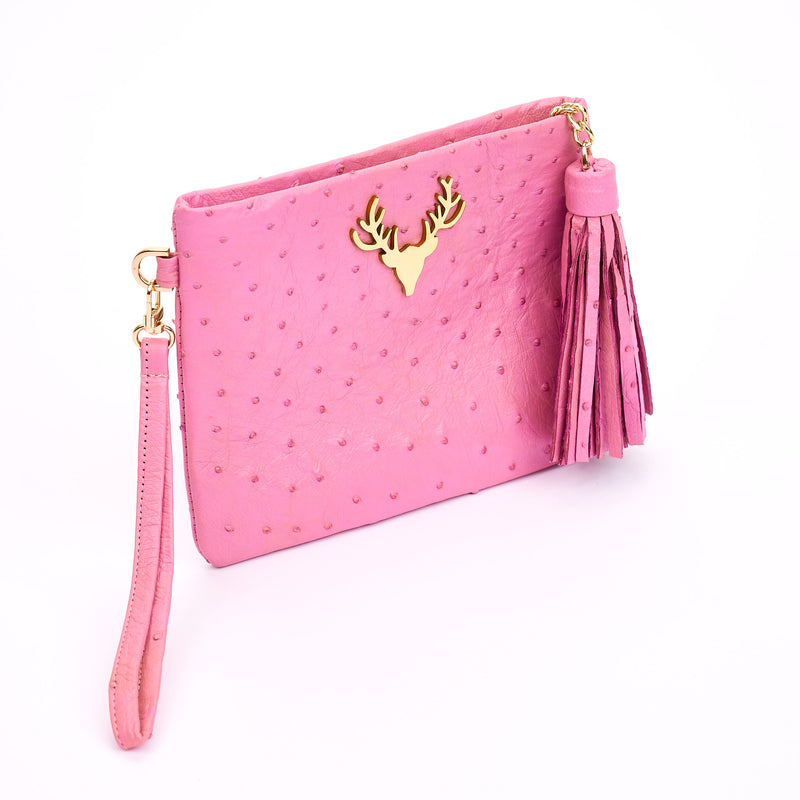Ostrich Zippy Clutch Bubblegum