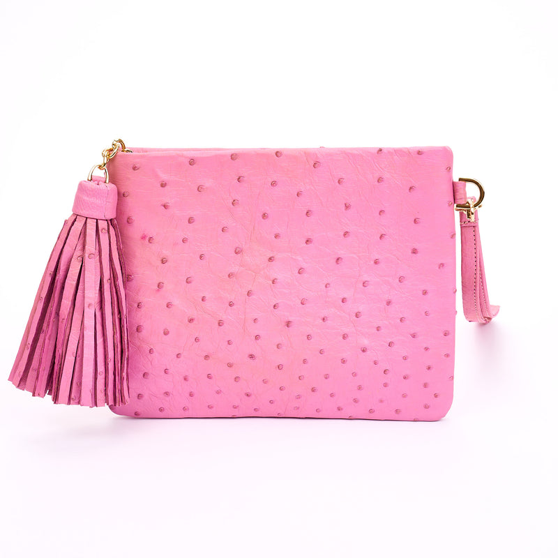Ostrich Zippy Clutch Bubblegum