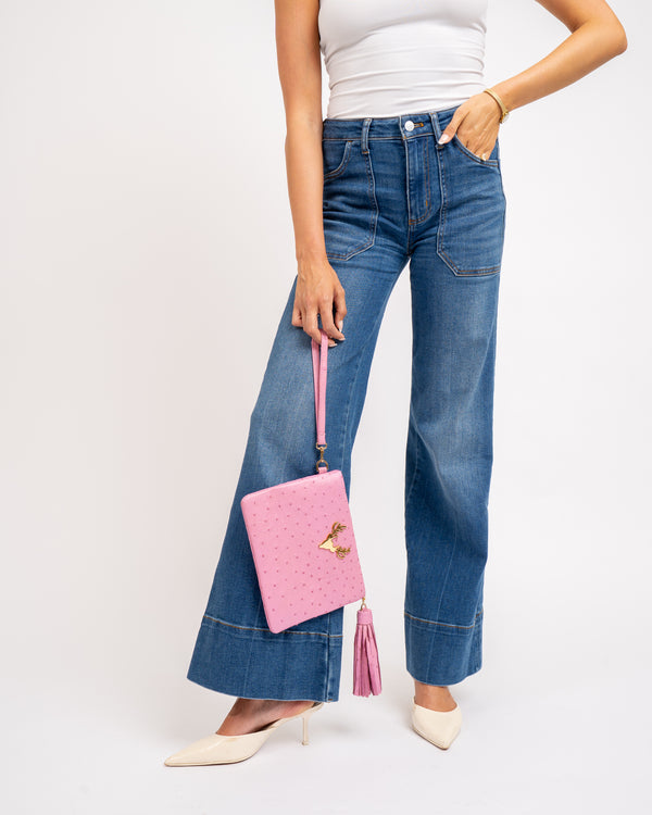 Ostrich Zippy Clutch Bubblegum