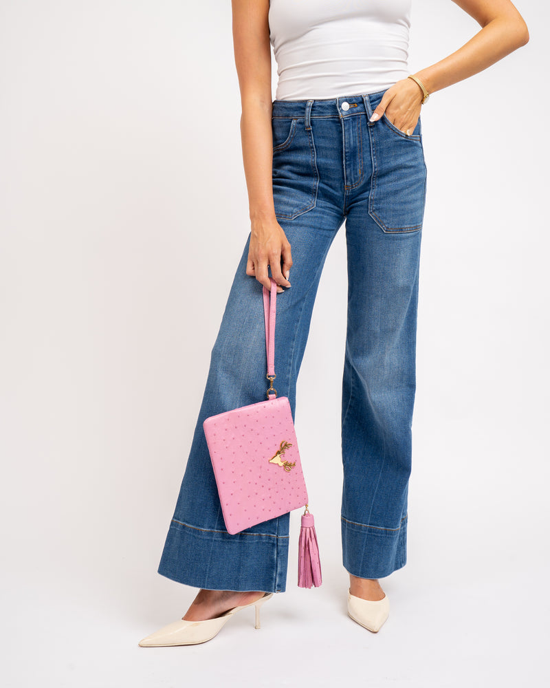 Ostrich Zippy Clutch Bubblegum