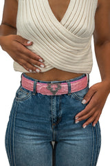 Light Pink Ostrich Logo Belt Size XS **