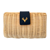Palm Wicker and Leather Clutch
