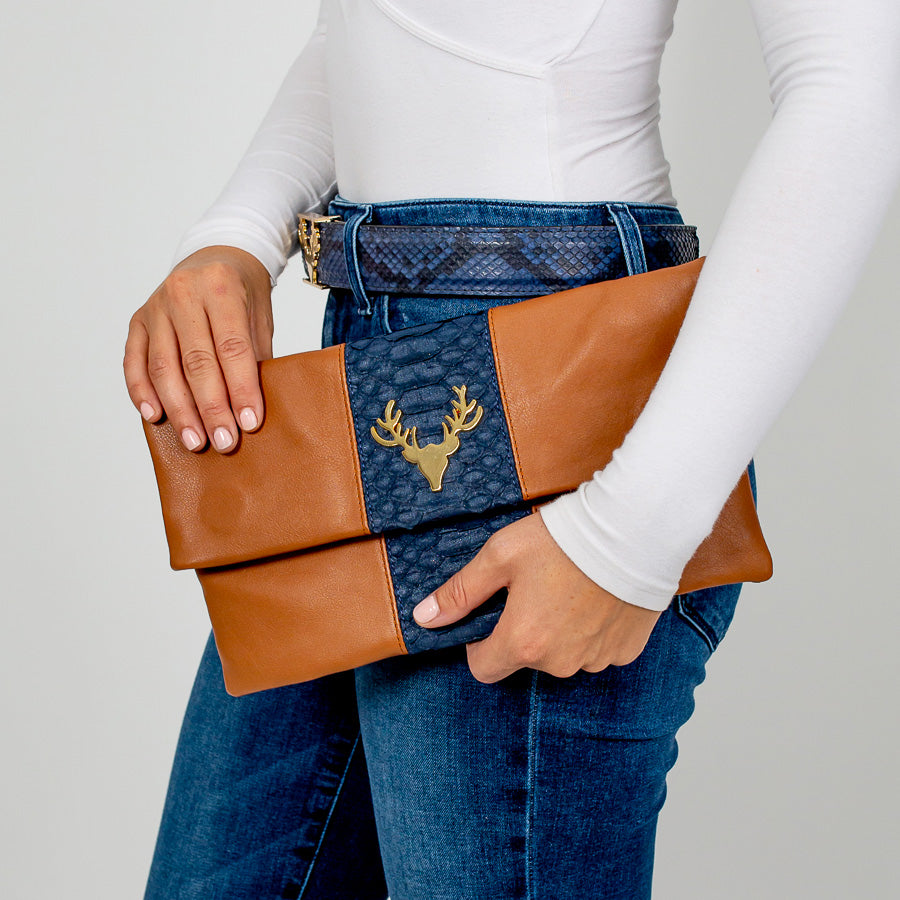 Leather and Python Foldover Clutch – Taxidermy - Main Image