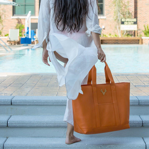 Orange Leather Large Riomar Tote--Black Friday Sale