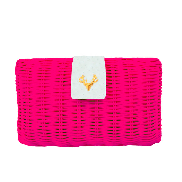 Palm Hot Pink Wicker and White Ostrich Clutch--Amy's Closet #51