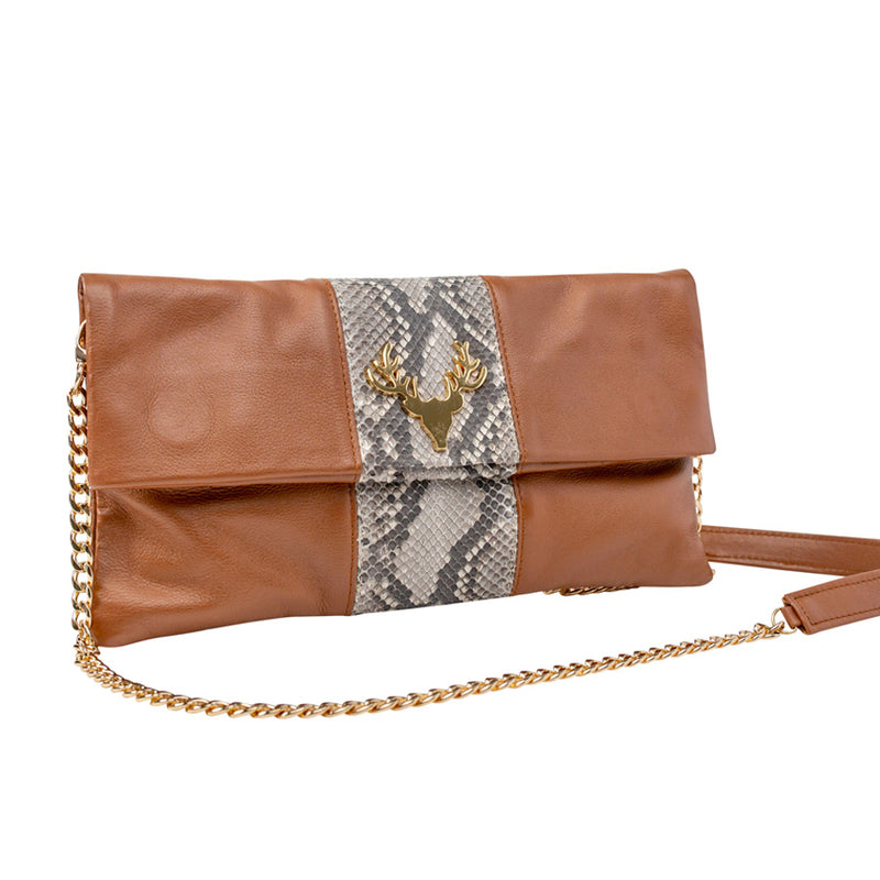 Leather and Python Foldover Clutch