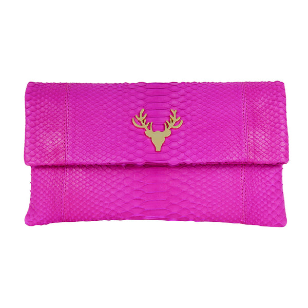 Hot Pink Python Foldover Clutch--Flash Sale